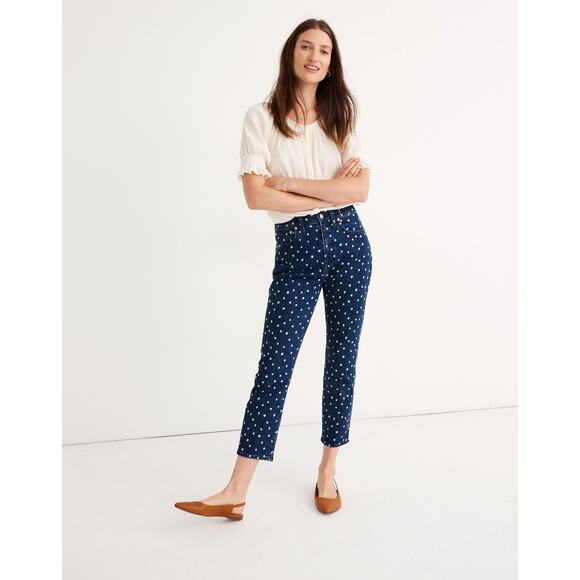 Madewell Size 27 The High-Rise Slim Crop Boyjean: Bleached Dot Edition Polka Dot - Picture 9 of 9